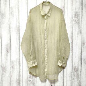 OpenFlower Sheer Long Shirt Blouse M Light Green